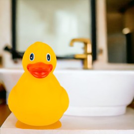 MIJOMA Set of 2 Bath Ducks Bath Toys, Hand Painted & Latex Free, Perfect for Parties, Birthdays, Christmas, Baby Showers & More - Great Bathroom Decoration, 8 cm Tall (Yellow Squeaky Ducks)