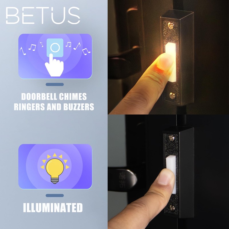 Betus LED Lighted Doorbell Button - Classic Rectangular Wall Mounted