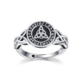 REDSUN Viking Rune Finger Ring 925 Sterling Silver Celtic Knot Rings Irish Vintage Ring Amulet with Runes Viking Jewellery Gift for Husband 1, Sterling, No gems