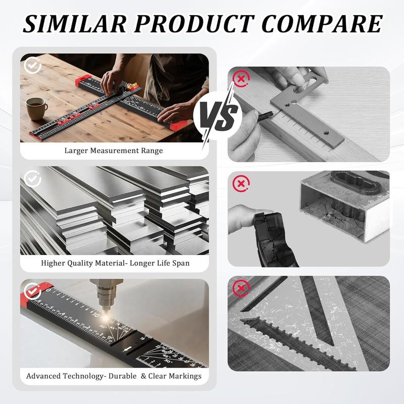 4-in-1 Drilling Positioning Jig, 35cm/14inch Multifunctional T Square Adjustable Angle