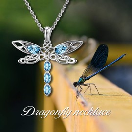 TOUPOP Dragonfly Necklace for Women s925 Sterling Silver Celtic Dragonfly Pendant with 5 Blue Marquise Crystal Jewelry