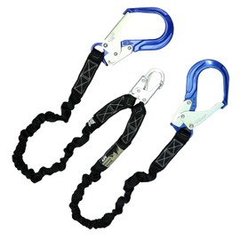 AFP 6FT Double Leg Internal Shock Absorbing Safety Fall Protection Lanyard with Dual Aluminum Pelican Rebar & Steel Snap Hook | Heavy-Duty Webbing | OSHA & ANSI Rated (Aluminum)