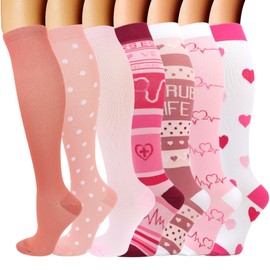 DRESHOW Compression Stockings Plus Size for Men and Women Compression Socks for Sports Running Air Travel Cycling, 7 Pack Multicolour G, S - M