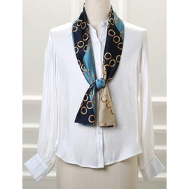 sourcing map Women Polka Dot Stripe Chain Print Long Skinny Scarf Neck Scarves Neckerchief Hairband Navy Blue