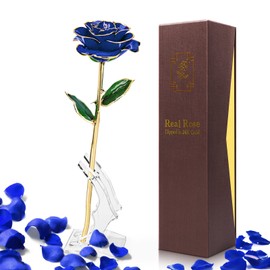 Yolife Gifts for Women Mom Gold Dipped Rose 24k Gold Dipped Real Rose Lasted Forever with Transparent Stand, Best for Her - for Valentine’s Day Mother’s Day Girlfriend Wife Birthday Wedding Flowers