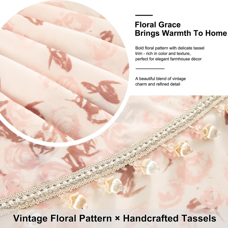 VOGOL Pink Rose Waterfall Window Valance, Rod Pocket, 30 x