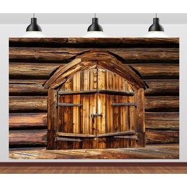 CORFOTO 5x3ft Vintage Wooden Door Backdrop Abandoned Barn Door Photography Background Rustic House Entrance Logs Wall Photo Backdrop Kids Birthday Baby Shower Party Banner