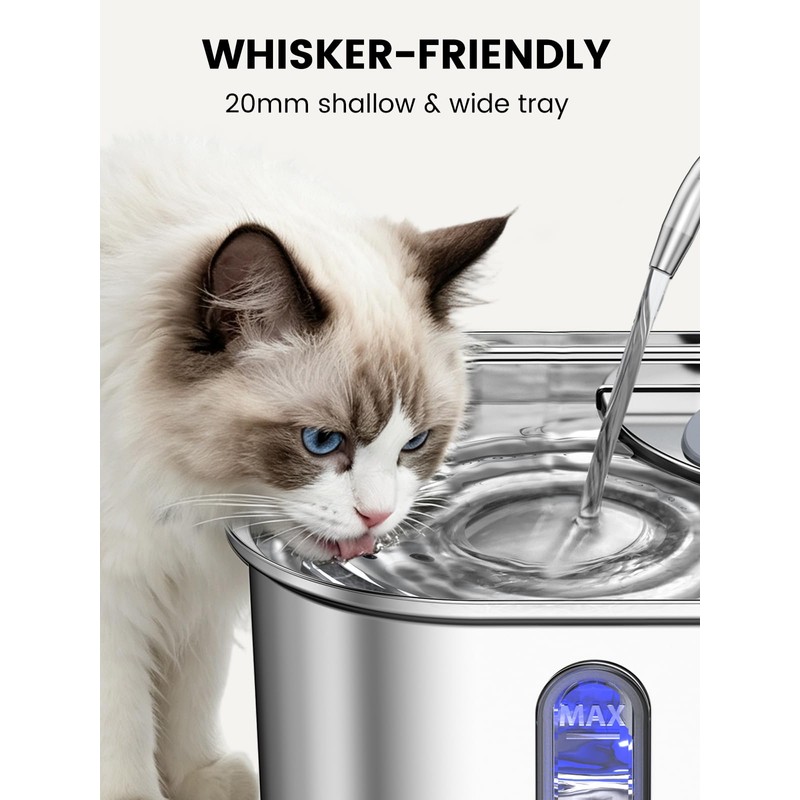 Stainless Steel Cat Water Fountain for Cats Indoor 3.2L 108oz