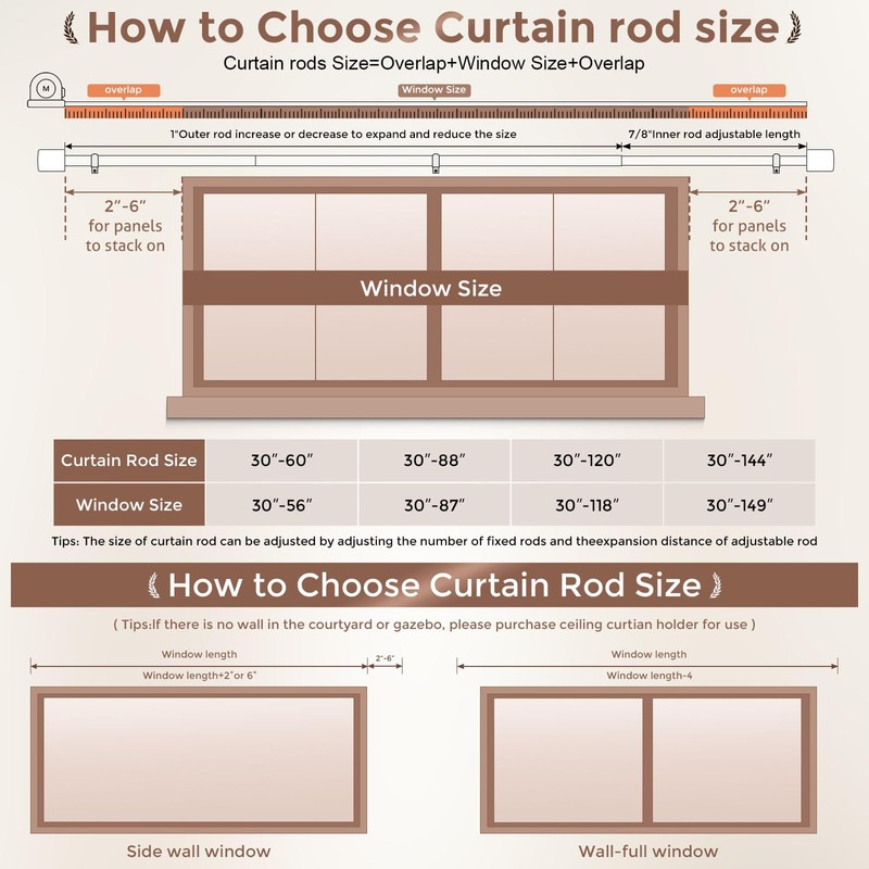 JRZOO Wood Curtain Rods, 1'' Decorative Adjustable Rustic Farmhouse Drapery