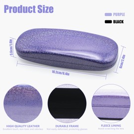TRUEIN Pack of 2 Portable Hard Case Glasses Case, PU Leather Hard Shell Glitter Glasses Case, Glasses Case Girls Teenagers with Cleaning Cloth, Glasses Case for Women Children, Scratch-Resistant