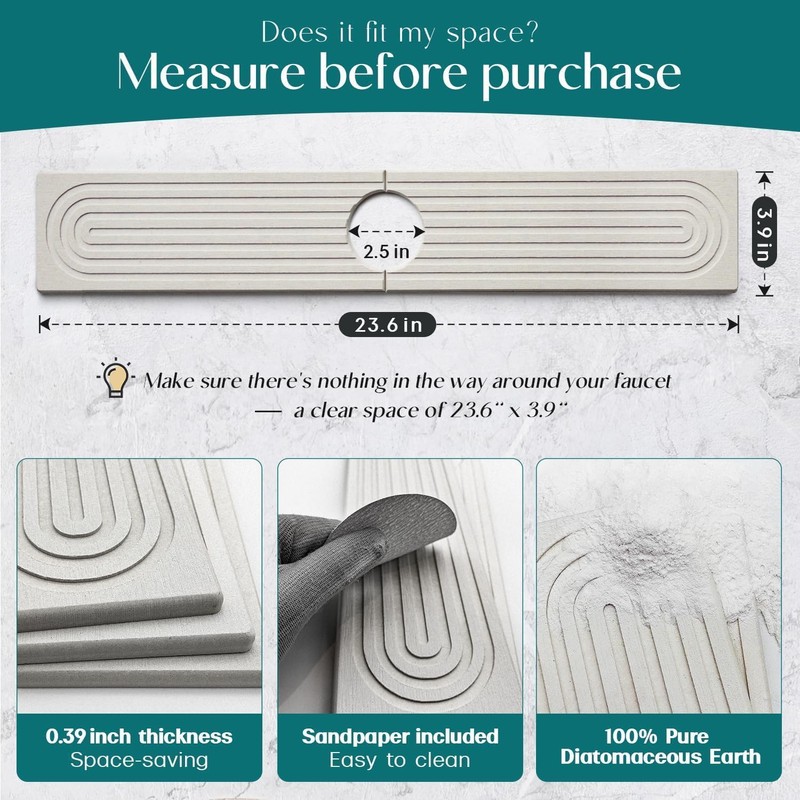 Diatomite Fast Drying Kitchen Sink Mat, 61cm Long Stone Tray,