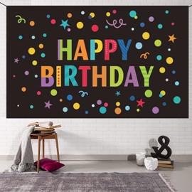 Colorful Dots Black Backdrop Colorful Happy Birthday Backdrop Banner Happy Birthday Party Banner Decoration Photo Background for Children Newborn