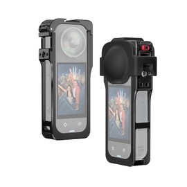 Utility Frame for Insta360 X5, Aluminum Metal Case for Insta 360 X5 Accessories, Protective Cage with Detachable Silicone Lens Cap, 3 1/4" Thread Holes and 2 Cold Shoes, Quickly Lock and Unlock Design