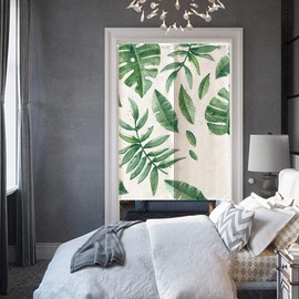 Tomotato Japanese Noren Doorway Curtain, Green Leaves Curtain Door Hanging Polyester Door Curtain for Kitchen Living Room Bedroom Decoration, 33.5 x 47.2 inch