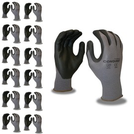 Cordova 6905M Conquest Gloves, Premium, Gray Nylon/Spandex Shell, Black Foam Nitrile/Pu Palm Coating, Medium, 12-Pack