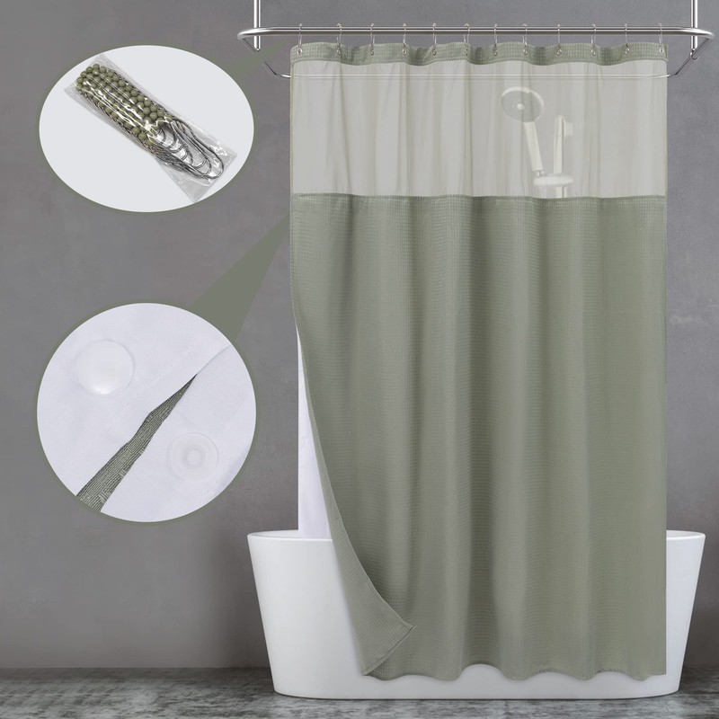 N&Y HOME Waffle Weave Shower Curtain with Snap-in Fabric Liner