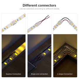 SEZO 2PIN SMD LED Strip Connector Kit LED Corner Connectors 12 Pieces 10 mm Transparent Unwired Gapless Solderless Board to Board / Board to Wire Connectors + 4 Pieces 15 cm 22AWG Extension Wire