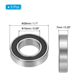 PATIKIL 0.28" x 1.1" x 0.59" 61902-2RS Deep Groove Ball Bearing 5 Pack Double Rubber Shield Bearings Pulley Bearing Wheel Skateboard Bearings
