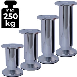 Stahlia Furniture Feet Height Adjustable | Chrome Gloss | (Pack of 1) Height: 12 cm | Diameter 38 mm | 250 kg Load Capacity | Feet for Furniture Cabinet Feet Sofa Feet Furniture Legs