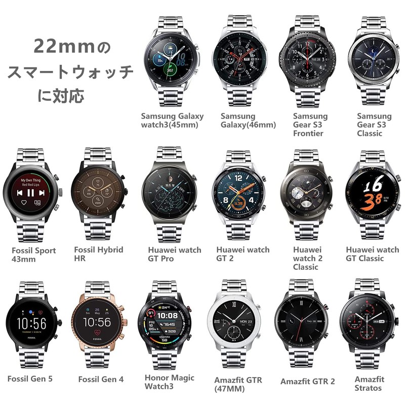 [ＳＥＵＥＲ＼時仕] 腕時計バンド ステンレス鋼 クイックリリース ベルト Dバックル 観音開き ワンプッシュ式 5連 無垢