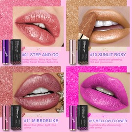 Likesing Glitter Lipstick With Mirror, Purple Tinted Lip Balm Hydrating Lip Moisturizing Chapstick with Vitamin E Nourishing For Cracked & Dry, Bold Glimmer Glow Lip Stick Gifts for Women Girls