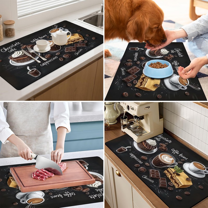BVBOX 17"x 32" Coffee Bar Mat, Coffee Chocolate Absorbent Dish