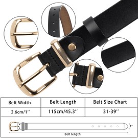 Women's Genuine Leather-Belt for Jeans Dress - Fashion Causal Cinch Waist Belt for Ladies with Gold Buckle