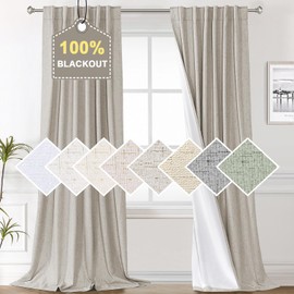 H.VERSAILTEX Stone Faux Linen 100% Blackout Curtains for Bedroom, Thermal Insulated Linen Blackout Curtains 84 Inch Length 2 Panels, Back Tab/Rod Pocket Room Darkening Curtains for Nursery - W52 X L84