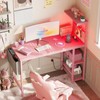 Bestier Pink Gaming Desk with Power Outlets, 44 Inch Led