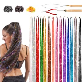 Hair Tinsel Heat Resistant, 14 Colors Fairy Hair Tinsel Kit With Tools And Beads, 48 Inch Colorful Hair Glitter Strands, Tinsel Hair Extensions For Women Girls
