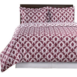 Royal Tradition Silky Sierra 300 Thread Count, 100 Percent Cotton Full/Queen Duvet Cover Set, Burgundy with White