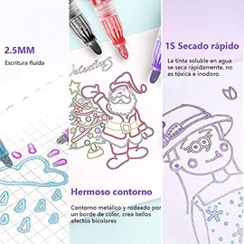 Marcadores Plumones Mágico, 24 Colores Marcadores Metálicos de Doble Línea, Plumones Mágico para Contornos, Con para Tarjetas de Felicitación de Cumpleaños, Garabatos, DIY y Hacer Carteles etc