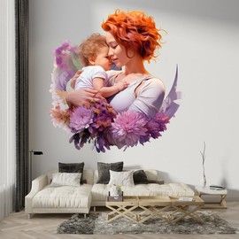 Mom and Baby Decals Peel & Stick - Wall Vinyl Stickers - Mother Mama Mum Woman Newborn Toddler Colorful Silhouette - Car Window Truck Laptop Tumbler - Boys Girls Kids Room Bedroom DWSVG24699