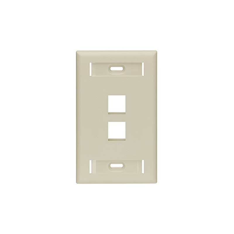 Leviton QuickPort Wallplate w/ID Window, Single Gang, 2-Port, 42080-2IS, Ivory