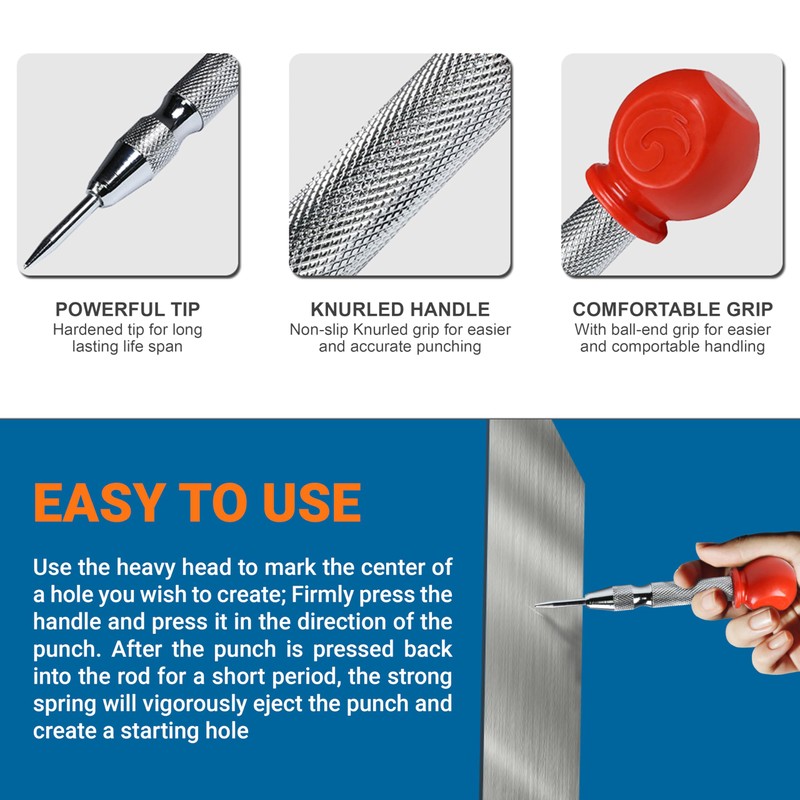 Rok Hardware 5-1/8" Automatic Spring Loaded Steel Center Hole Punch