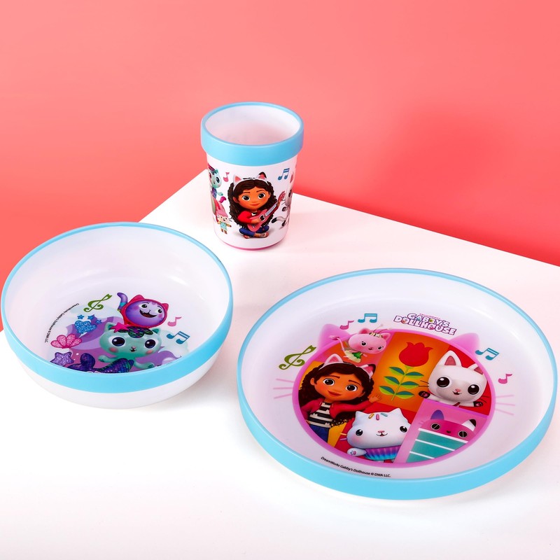 Gabby's Dollhouse 3pcs Bicolor Premium Kids Childrens Dinner Tableware Set