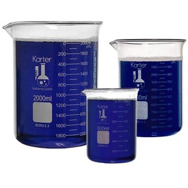 Glass Low Form Beaker Set, 3.3 Boro. Glass, Double Scale, 3 Sizes - 600, 1000, and 2000ml, Karter Scientific 233Y2