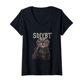 Womens SDIYBT Start Digging in Your Butt Twin Meme Cat V-Neck T-Shirt