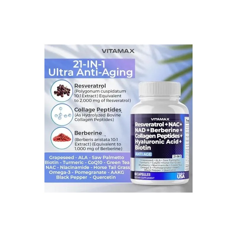 Vitamax Resveratrol Nad+ Ácido Hialurónico Berberina - Bioti