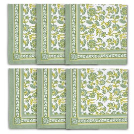 Encasa XO Sanganeri Print Cloth Napkins, Serviettes 45x45 cm Sage