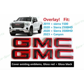 Auto GMC OVERLAY Front Rear Red Black GMC Emblem 2019+ Sierra 1500 2500HD 3500HD Canyon