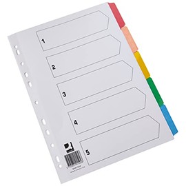 Q-Connect 5-Part Index Multi-punched Reinforced Board Multi-Colour Blank Tabs A4 White KF01525