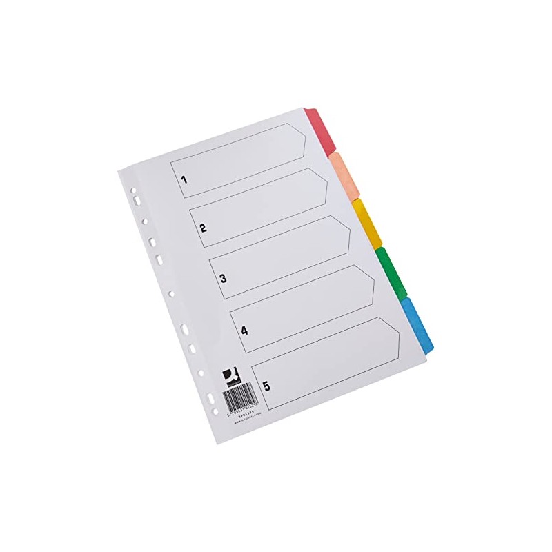 Q-Connect 5-Part Index Multi-punched Reinforced Board Multi-Colour Blank Tabs A4