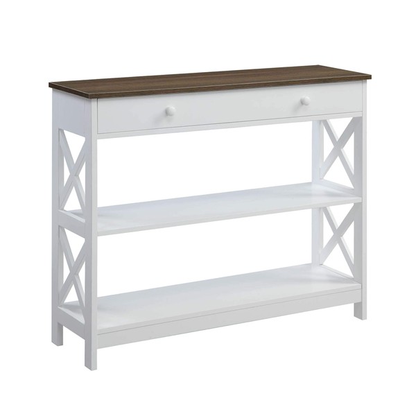 Convenience Concepts Oxford 1 Drawer Console Table with Shelves, Driftwood/White