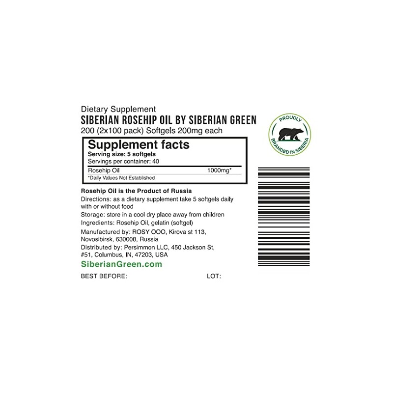 Best Value Organic Siberian Rosehips Oil 200 Capsules Extra Virgin