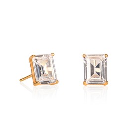 namana Elegant Emerald Cut 925 Sterling Silver Stud Earrings for Women and Girls, Dainty Rectangular Silver Earrings for Women with White or Coloured Emerald Cut Stones, Sterling Silver