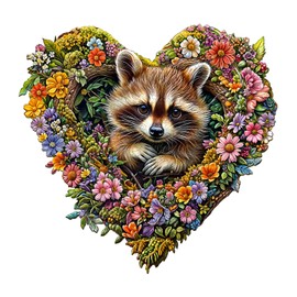 Jigfoxy Wooden Jigsaw Puzzles for Adults, Raccoon Wooden Puzzle 220pcs, Unique Shape Wood Puzzles, for Family Friend with wooden box(13.4 * 13in)