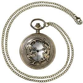 MORFONG Vintage Pocket Watch Quartz Pocket Watch with Necklace Half Hunter Pocket Watch Antique Watch for Men Women Father Grandpa Birthday Anniversary, bronze, Antique