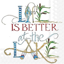 IHR Ideal Home Range Party Napkins Rosanne Beck Disposable 3-Ply Paper Lunch Napkin Pack, 6.5" x 6.5", Lake Life, 20-Count