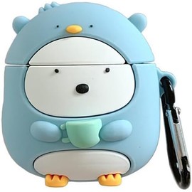 Funda protectora de silicona flexible a prueba de golpes con mosquetón, diseño de pingüino lindo suave antiarañazos, funda protectora para AirPods Pro